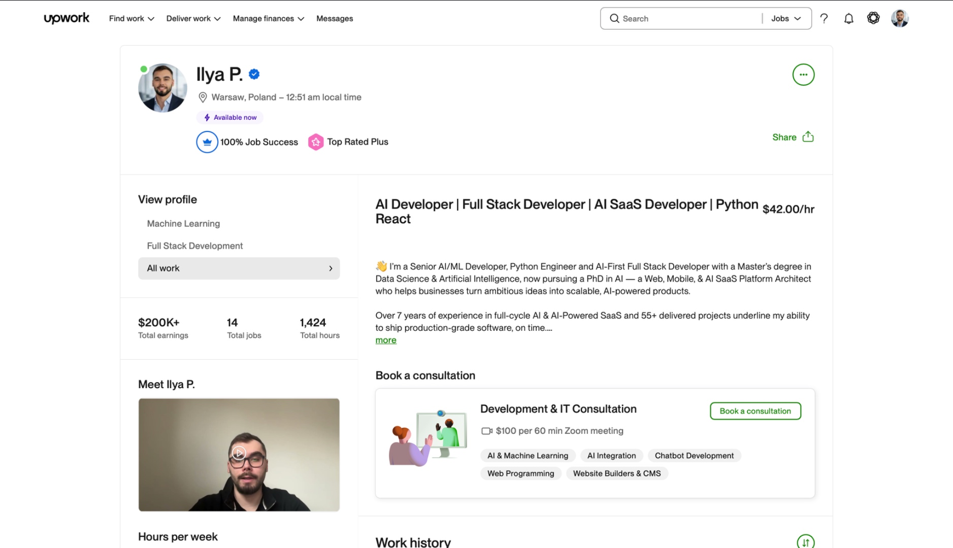 IT Flow AI Upwork Profile — Top Rated Plus, 100% Job Success